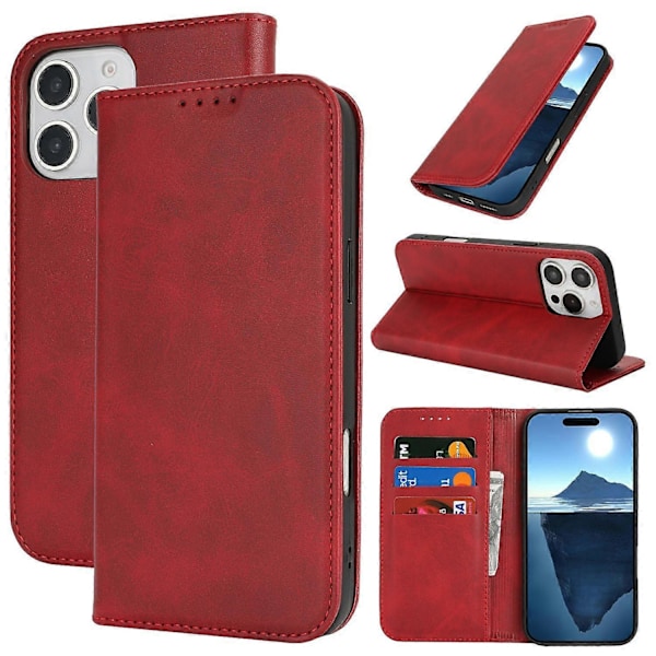 För iPhone 16 Pro Max Fodral PU Läder Kalvtextur Magnetisk Stängning Smart Telefonskydd Multicolor Style F