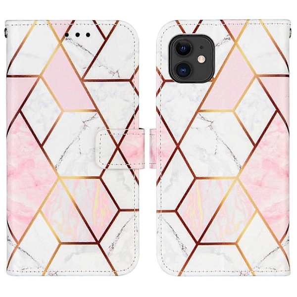 Plånboksskarvning Marmormönster Ställ Läderskyddsfodral med Snodd för iPhone 11 6,1 tum