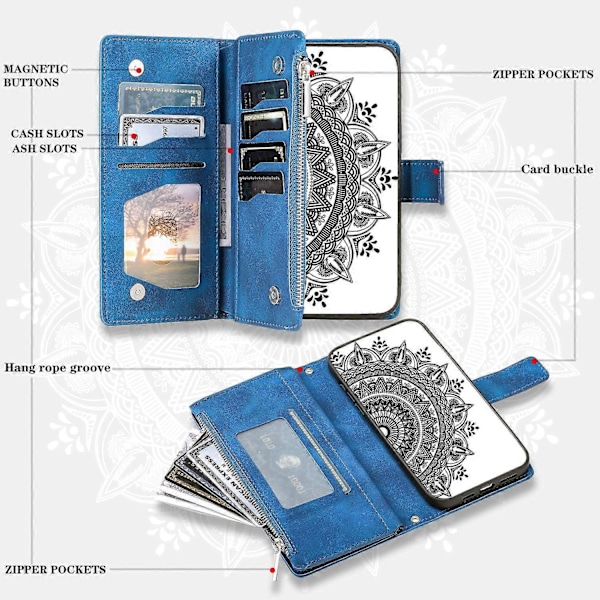 Til Samsung Galaxy A05s 4G Etui Telefon Cover Wallet PU Læder Stand Shell med Rem Multicolor Style B