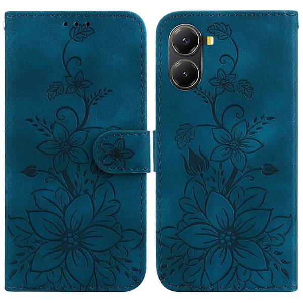 Til Xiaomi Poco X7 Pro 5G/ Redmi Turbo 4 5G Etui Lily Blomst Præget Læder Telefon Cover med Støttefod Multicolor Dark Blue