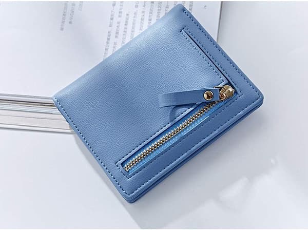 Damplånböcker Liten Bifold Läderficka Plånbok Dam Mini Kort Plånbok (bule)