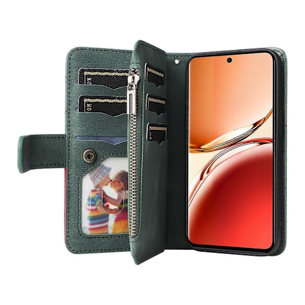 KT Multi-Function Series-5 Etui til Oppo Reno12 F 5G Lynlås Pung Læder Telefon Cover Stativ Multicolor Style D