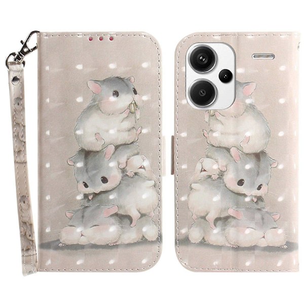 Til Xiaomi Redmi Note 13 Pro+ 5G Etui 3D Mønster Læder Wallet Telefon Cover Håndtaske Multicolor Stacking Squirrels