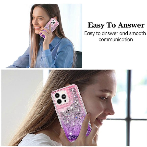 Til iPhone 13 Pro 6,1 tommer mobiltelefonetui TPU+PC Anti-drop Gradient Flydende Kviksandsskal Multicolor Pink+Purple