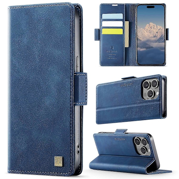 iPhone 14 Pro Max -kotelo AUTSPACE A11 RFID-suojattu retro nahkainen puhelinlompakkokotelo - Musta Multicolor Blue