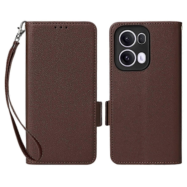 Skal för Oppo Reno13 Pro 5G med handledsrem, litchi-textur PU-läder plånboksfodral Multicolor Brown