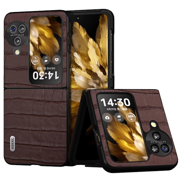 För Oppo Find N3 Flip 5G Krokodiltextur Fodral Äkta Koläder+PC Anti-Rep Telefonskal Multicolor Style A