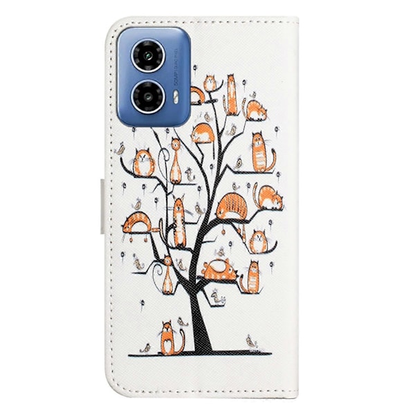 Til Motorola Moto G45 5G/G34 5G Etui 3D Krydsskravering Telefonpung Cover med Håndledsrem Multicolor Cat and Tree