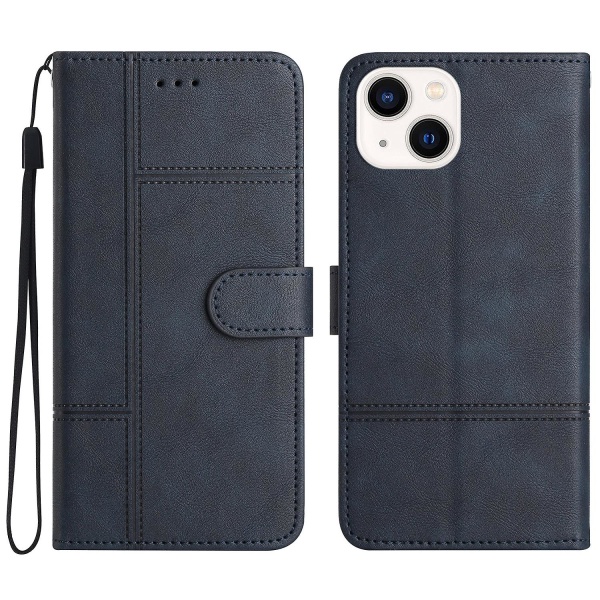 Case För Iphone 15, Linjepräglat Kohud Texture Stand Cover Blue