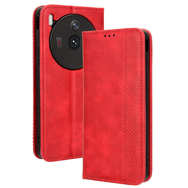 För Zte Nubia Z50s Pro 5g Retro Texture Case Pu Läderställ Magnetisk Flip Cover Red