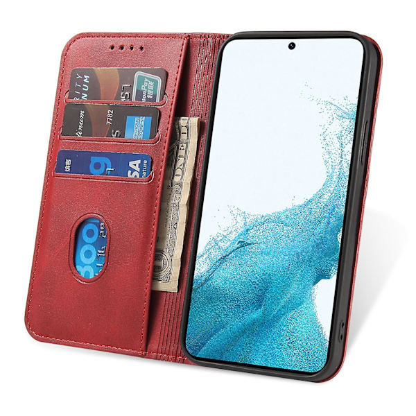 Fallsäkert phone case för Samsung Galaxy S21 Fe 5g , Pu läder plånboksställ Business Style Cover Red