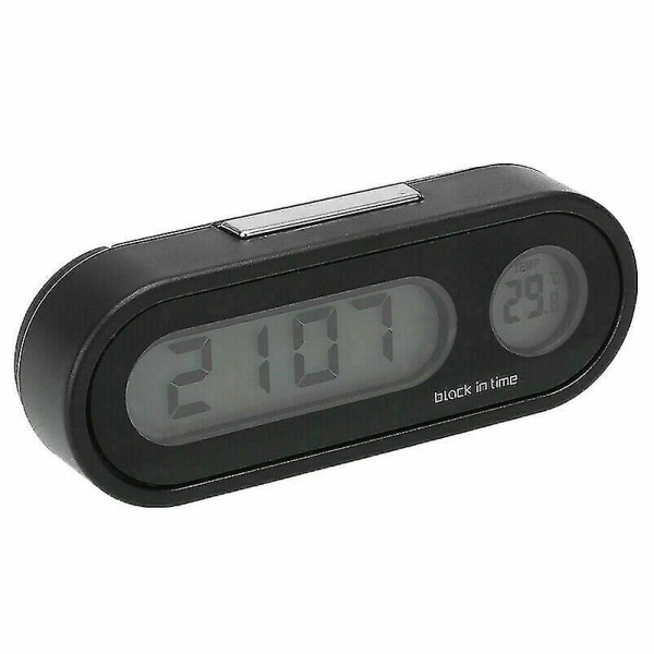 2 I 1 LCD Digital Bil Elektronisk LED Ur Termometer M/ Baggrundslys Sort