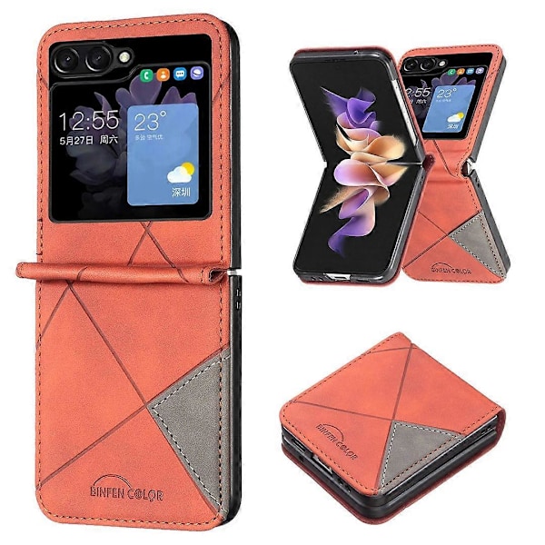 BINFEN COLOR För Samsung Galaxy Z Flip5 5G Mobilskal PU Läder+PC Präglat Mönsterskydd Multicolor Style E