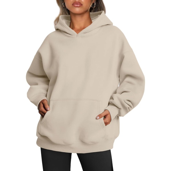 Damoversized hoodies Fleece sweatshirts Långärmade tröjor Pullover höstkläder med ficka Beige X-Large