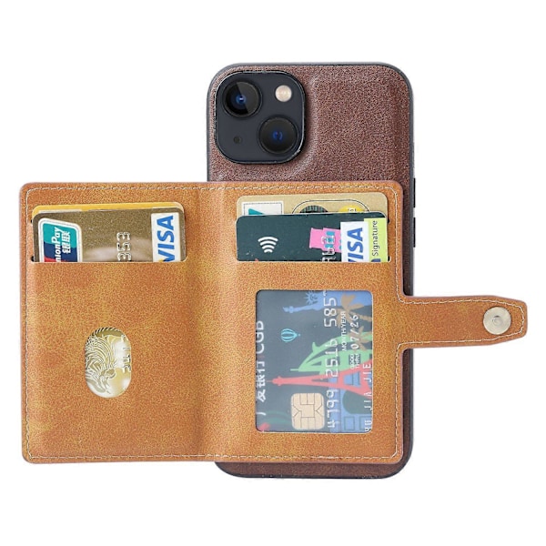 iPhone 15 Plus -puhelimen suojakotelo jalustalla ja korttipaikalla, vasikannahkajäljitelmä PU-nahkaa + naarmuuntumaton TPU-suojus Multicolor Style C
