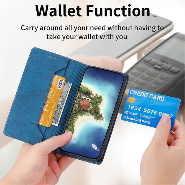 DF-05 Stand Cover til iPhone 15 Plus, PU Læder Smartphone Etui RFID Blokerende Telefon Shell Wallet Multicolor Style E