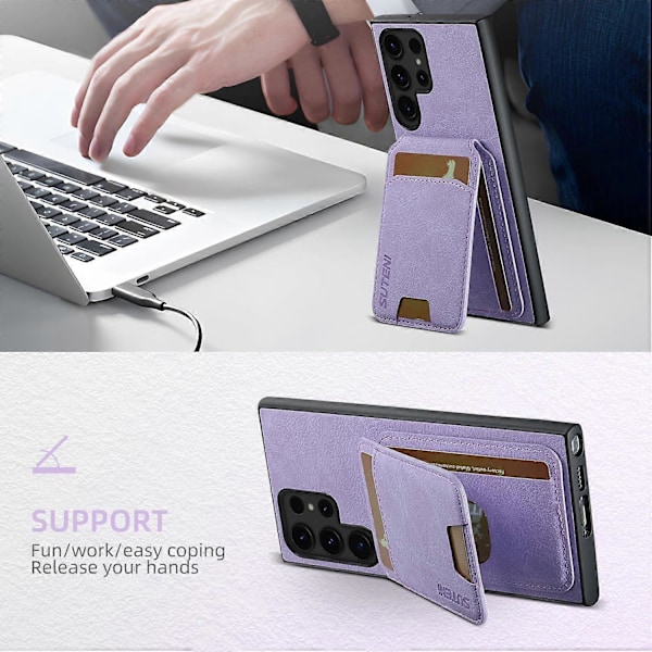 SUTENI H02 Etui med Støttefod og Kortpladser i Læder til Samsung Galaxy S23 Ultra Multicolor Style C