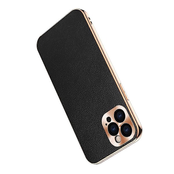 Elektropläterad CD-linsskydd Äkta Läder TPU Skyddsskal för iPhone 12 Pro