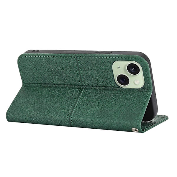 För iPhone 15 Plus Fodral Splitsad PU Läder Ställ Plånboksfodral med Rem Multicolor Style B