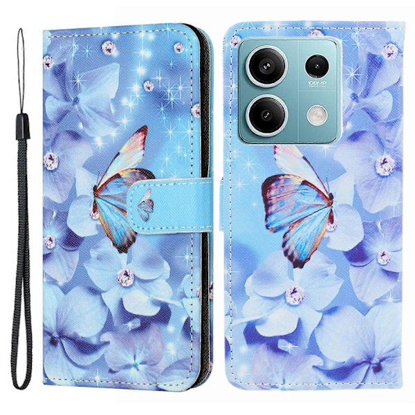 Til Xiaomi Redmi Note 13 4G Telefon Cover Læder 3D Mønster Magnetisk Folio Cover Multicolor Flower and Butterfly
