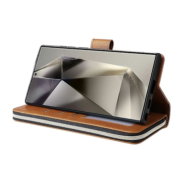 Til Samsung Galaxy S25 Ultra Etui Lynlåslomme PU Læder Telefon Cover med Håndrem Multicolor Style D