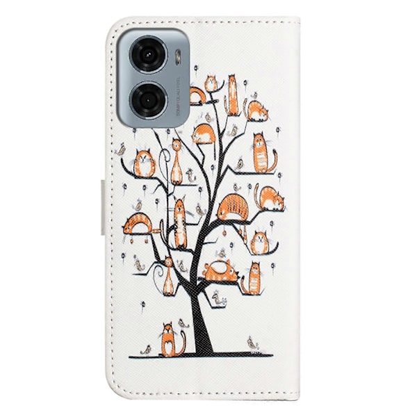 Motorola Moto E15 4G/G05 4G -kotelo, kuvioitu PU-nahkainen lompakkokotelo, ristikkäinen tekstuuri - Panda Multicolor Cat and Tree