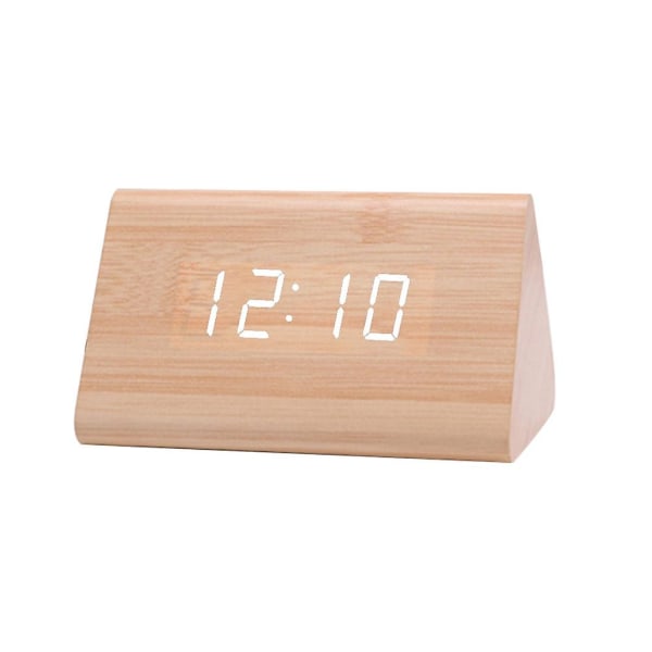 Digitalt Træ USB LED Natlys Vækkeur Termometer Display Ur BambooWhite