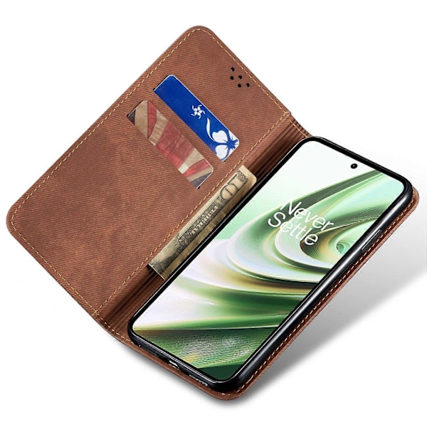 Plånboksfodral i PU-läder med jeanstextur för OnePlus Ace 3 5G/12R 5G Multicolor Coffee
