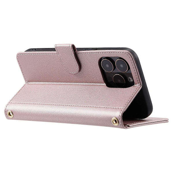 För iPhone 14 Pro Fodral Sömnad Romber Grid PU Läder Plånboksfodral Multicolor Rose Gold