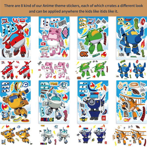 Roliga DIY Cartoon Stickers Super Wings Ansiktsbyte Pussel 32st