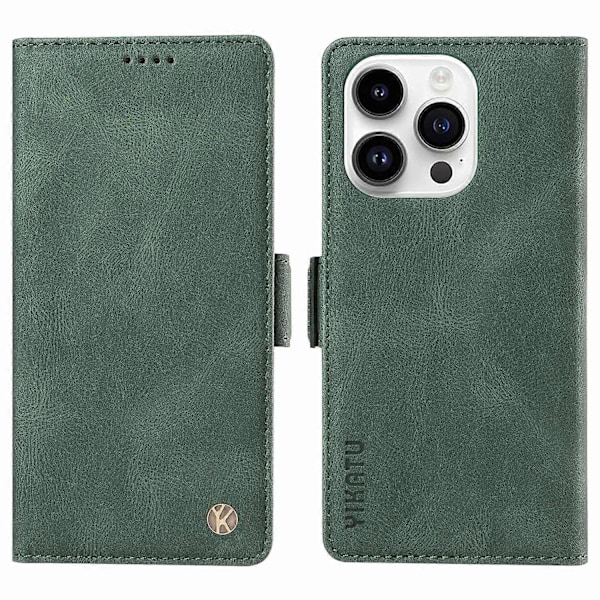YIKATU YK-005 för iPhone 14 Pro Folio Flip Fodral PU Läder Hud-känsla Ställ Plånbok Mobilskal Multicolor Style D