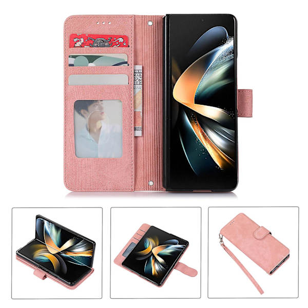 För Samsung Galaxy Z Fold5 5g Pu-läder+plånbok Phone case Stativ Skin-touch Cover Rose Gold