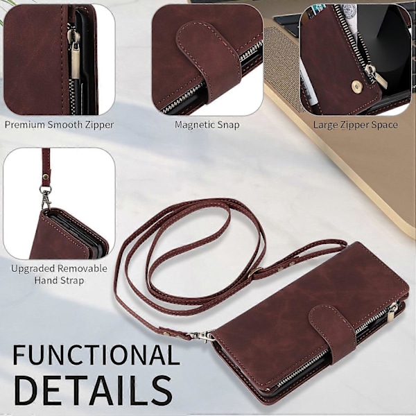 Fodral för Samsung Galaxy Z Fold6 5G med dragkedjeficka, läderfodral med axelrem Multicolor Style A