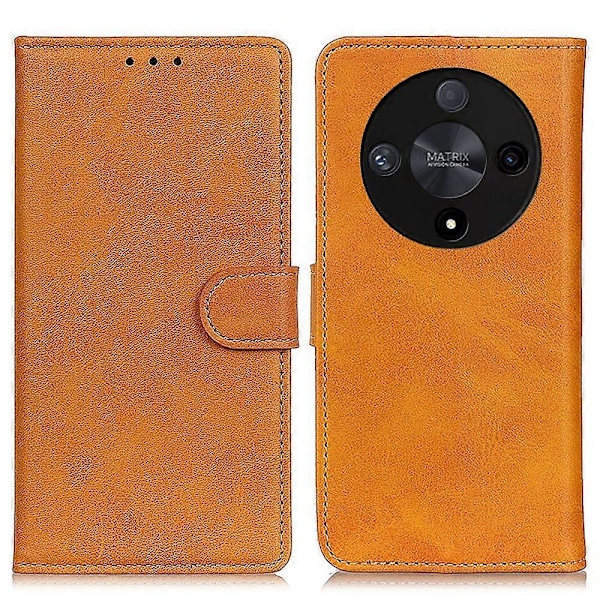 Læderetui med stativ til Honor Magic6 Lite 5G/X9b 5G/X50 5G med kohudtekstur Multicolor Brown