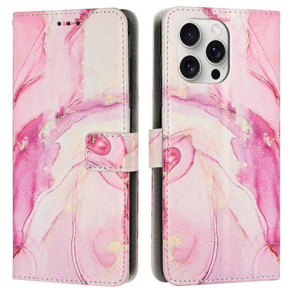 Stativfodral för iPhone 16 Pro Max, marmormönster, plånboksfodral i PU-läder med handledsrem Multicolor Rose Gold