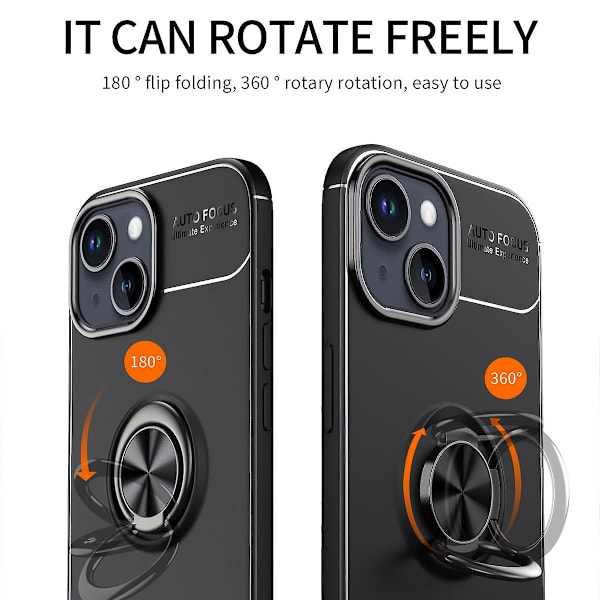 Ringhållare Kickstand Tpu- case för Iphone 15 Plus, droppsäkert cover Black