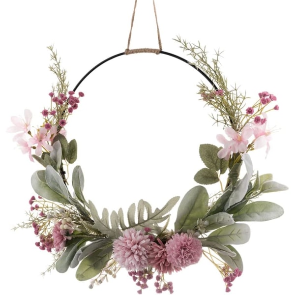 Konstgjorda blommor metallring eukalyptus krans blommig dörr krans vägg krans påsk krans blomsterkrans påsk dekoration rosa