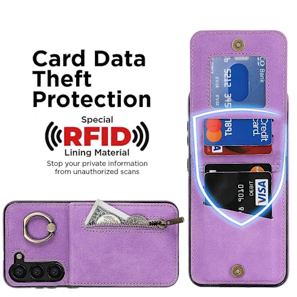 RFID-blokkerende telefondeksel med støtte for Samsung Galaxy S23+ Retro PU+TPU Lommebok Telefondeksel med glidelås Multicolor Style E