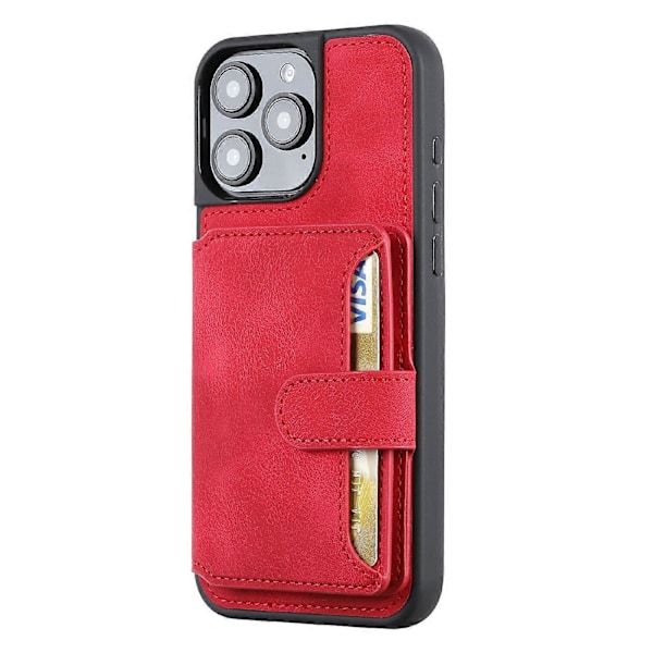 Til iPhone 16 Pro Max Etui Wallet Kort Slot TPU+PU Læder Bagside Telefon Cover - Navy Blå Multicolor Red