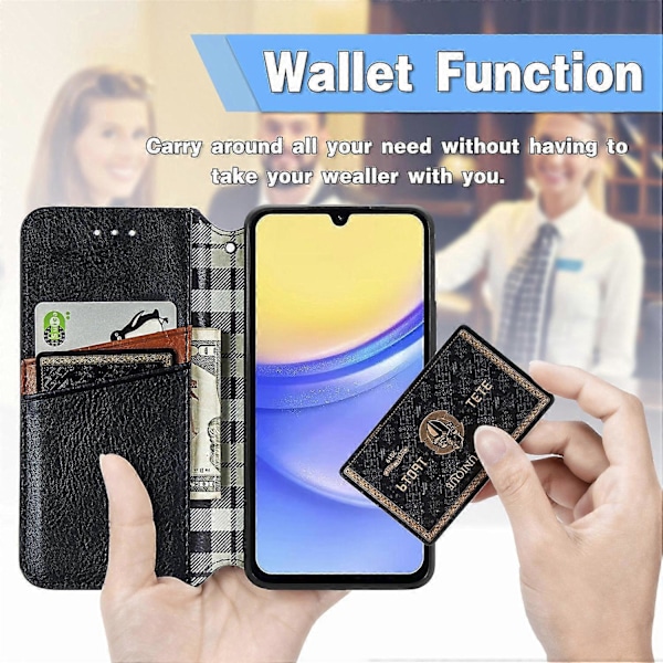 Stødsikkert etui med rombe-præg, pung og stativ til Samsung Galaxy A15 4G/A15 5G Multicolor Style B