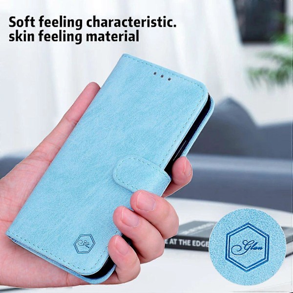 För iPhone 16 Pro Skal Enfärgat Läder Vikbart Ställ Plånbok Läder Telefonskal - Svart Multicolor Baby Blue