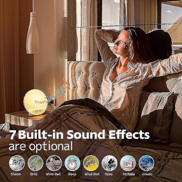 Herätyskello C Led Sunrise -herätyskello C, sopii ja nukkujille, FM-radio Wood
