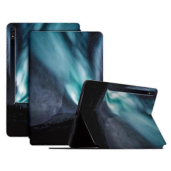 Samsung Galaxy Tab S7/S8 PU-nahkainen läppäkotelo jalustalla ja kuvioidulla painatuksella, tablettisuojus Multicolor Style E