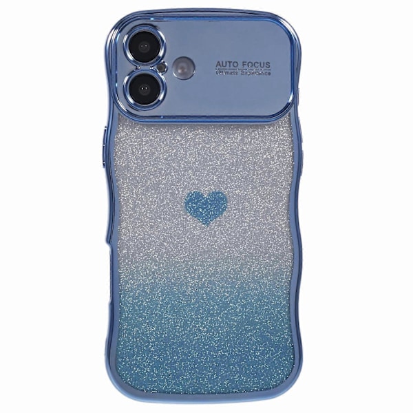 Skal för iPhone 16 Plus Kärlekshjärta Gradient Glitter TPU Telefonfodral Elektropläterad Krullig Ram Multicolor Style E