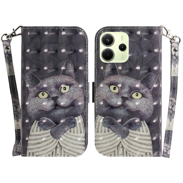 Til Xiaomi Redmi Note 14 4G Etui Mønstertryk Læder Wallet Telefon Cover med Håndledsrem Multicolor Embracing Cat
