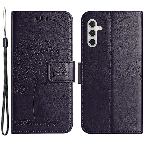 Til Samsung Galaxy A15 5G Etui Ugle Træ Præget Læder Flip Telefon Cover med Pung Multicolor Style G
