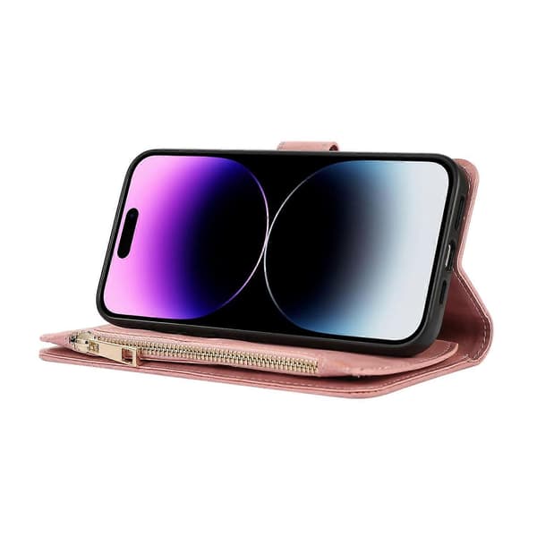 Til iPhone 16 Pro Max Case TPU+PU Læder Lynlås Lommepung Telefon Cover med Håndledsrem Multicolor Style E