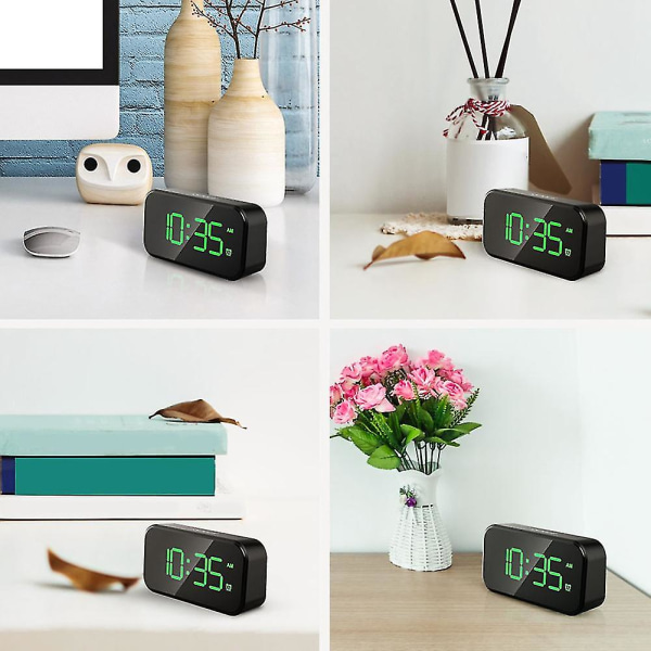 Digitalt Vækkeur Til Soveværelser, Sengelampe Med 6 Lysstyrkeniveauer, Snooze (sort udseende) Black