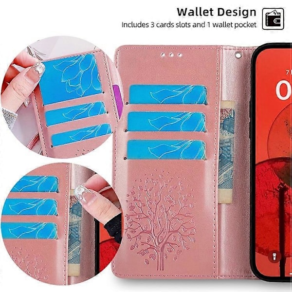 Xiaomi Redmi Note 14 4G (164,84 mm) -kotelo PU-nahkainen lompakkokotelo puu- ja peura-kuviolla Multicolor Rose Gold