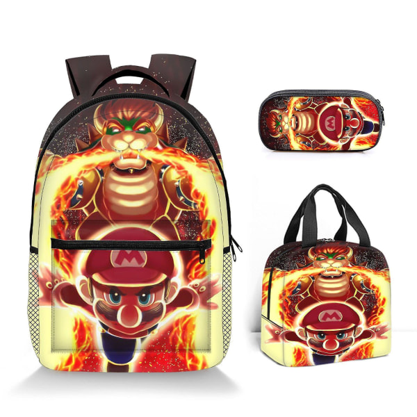 Super Mario Printed Ryggsäck Student Polyester Tecknad Barn Ryggsäck Tredelad Set Style 6